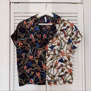 Mango Printed Short Sleeve Button Up Blouse